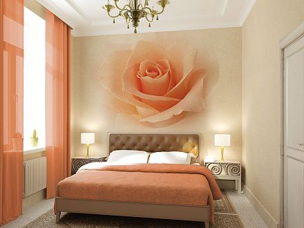 фотообои розы в интерьере спальни 