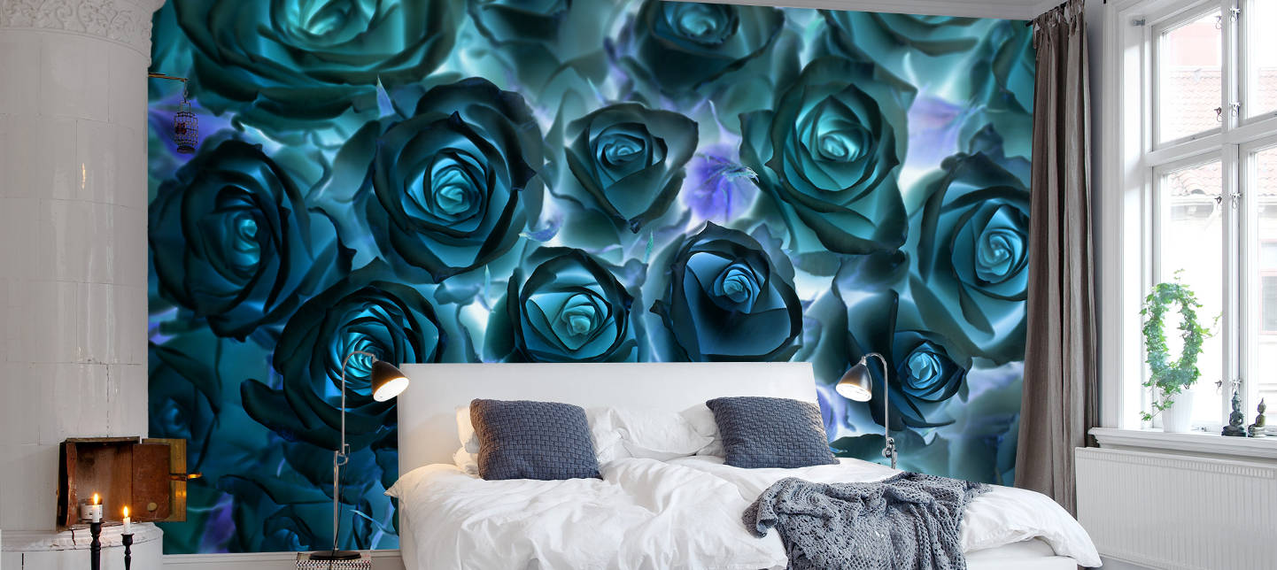 Необычные фотообои с розами в спальне